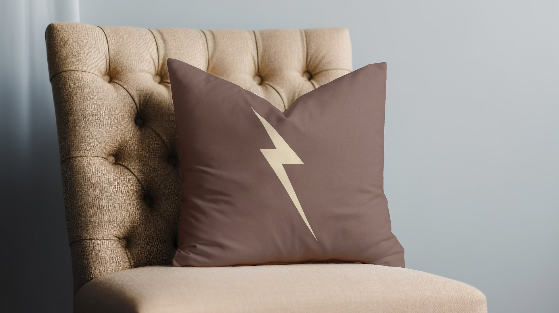 Mark of Courage Throw Pillow – Wizard Collection (Brown & Gold Lightning Bolt)