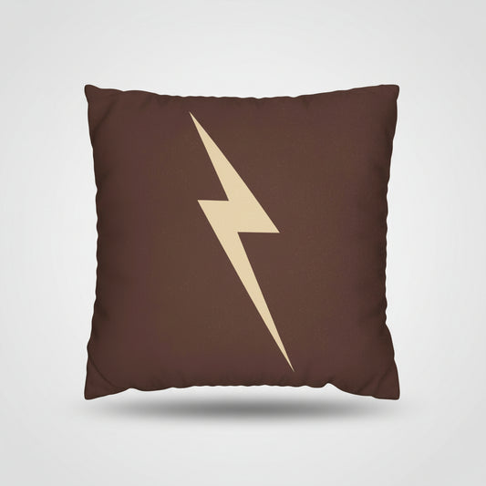 Mark of Courage Throw Pillow – Wizard Collection (Brown & Gold Lightning Bolt)