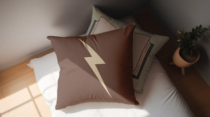 Mark of Courage Throw Pillow – Wizard Collection (Brown & Gold Lightning Bolt)