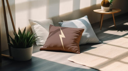 Mark of Courage Throw Pillow – Wizard Collection (Brown & Gold Lightning Bolt)
