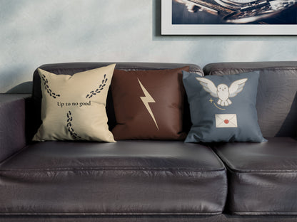 Mark of Courage Throw Pillow – Wizard Collection (Brown & Gold Lightning Bolt)