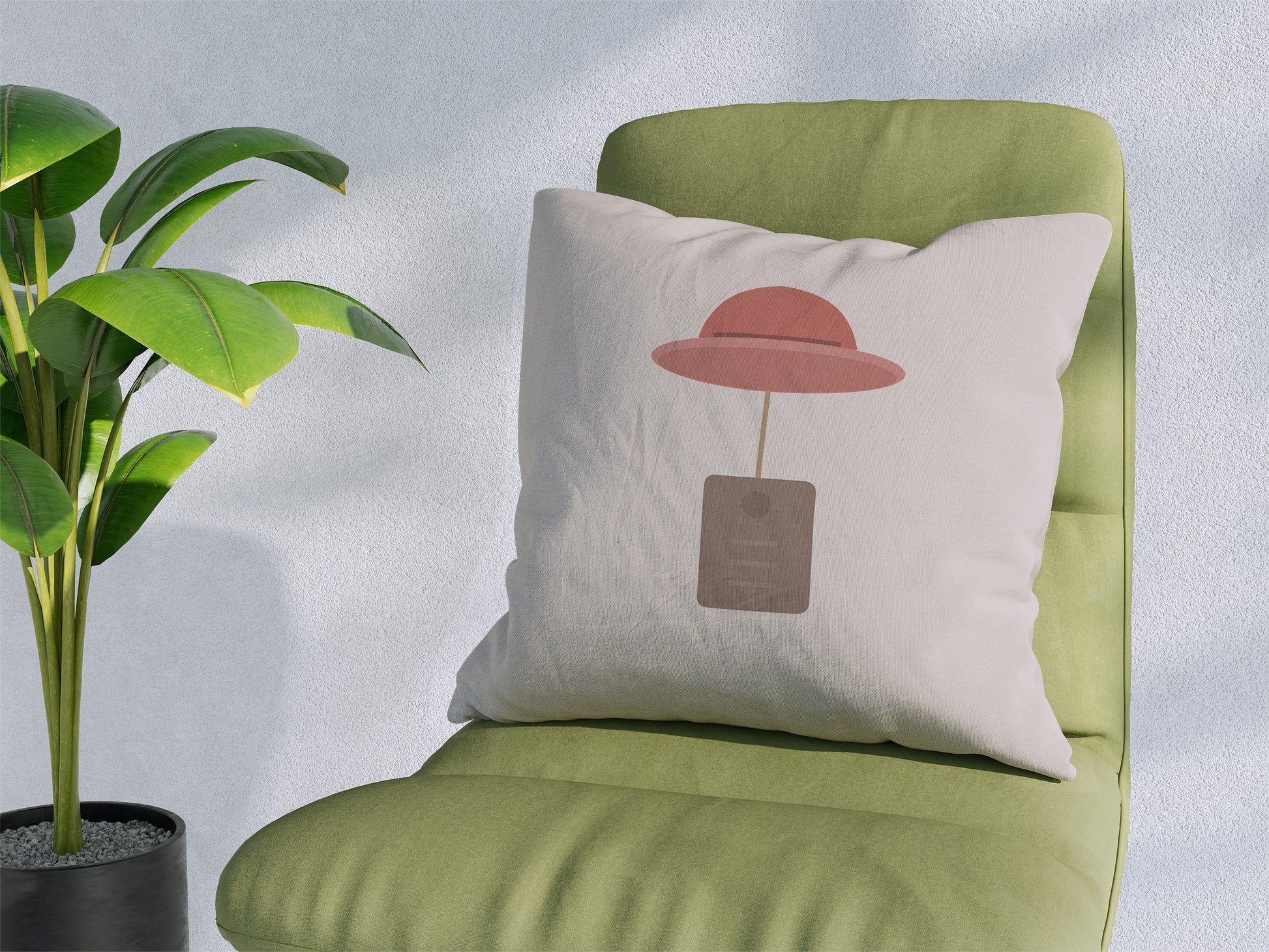 The Hat & Tag Throw Pillow – Minimalist Bear Theme – Beige Nursery Decor