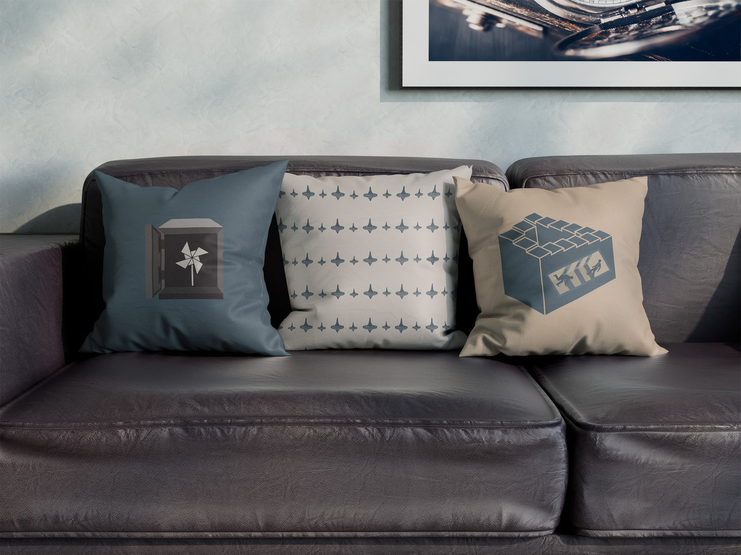 Infinite Staircase Throw Pillow – Penrose Steps Optical Illusion – Surrealist Decor