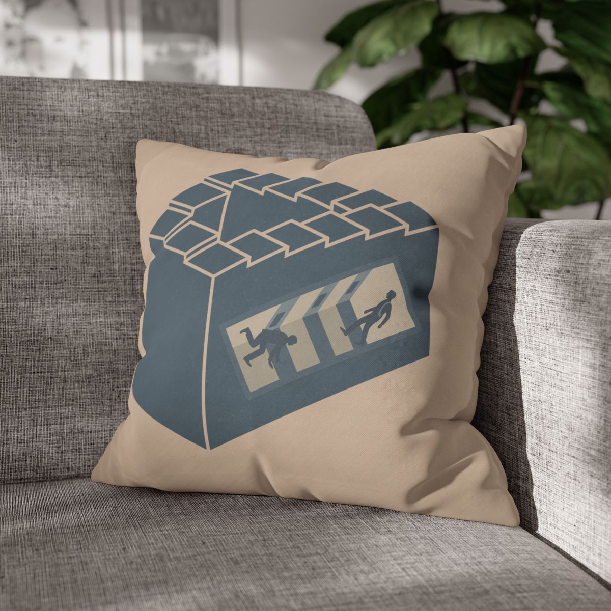 Infinite Staircase Throw Pillow – Penrose Steps Optical Illusion – Surrealist Decor 20" × 20"