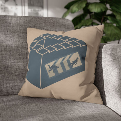 Infinite Staircase Throw Pillow – Penrose Steps Optical Illusion – Surrealist Decor 20" × 20"