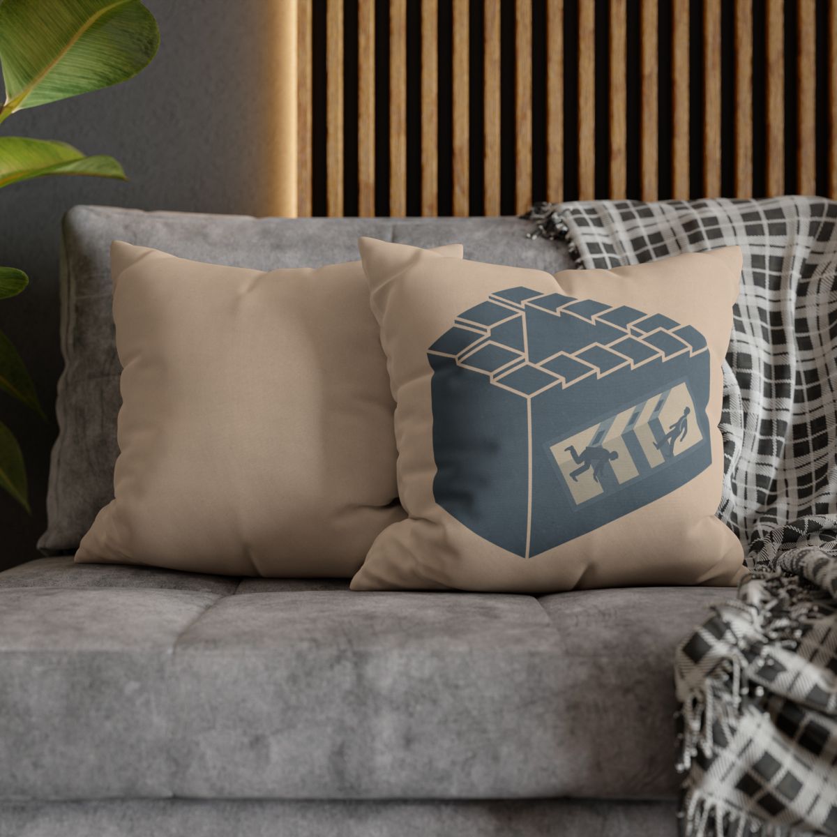 Infinite Staircase Throw Pillow – Penrose Steps Optical Illusion – Surrealist Decor