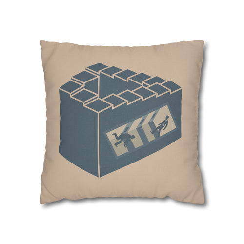 Infinite Staircase Throw Pillow – Penrose Steps Optical Illusion – Surrealist Decor 18" × 18"