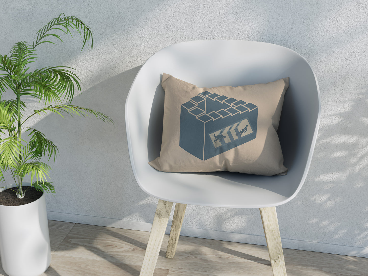 Infinite Staircase Throw Pillow – Penrose Steps Optical Illusion – Surrealist Decor