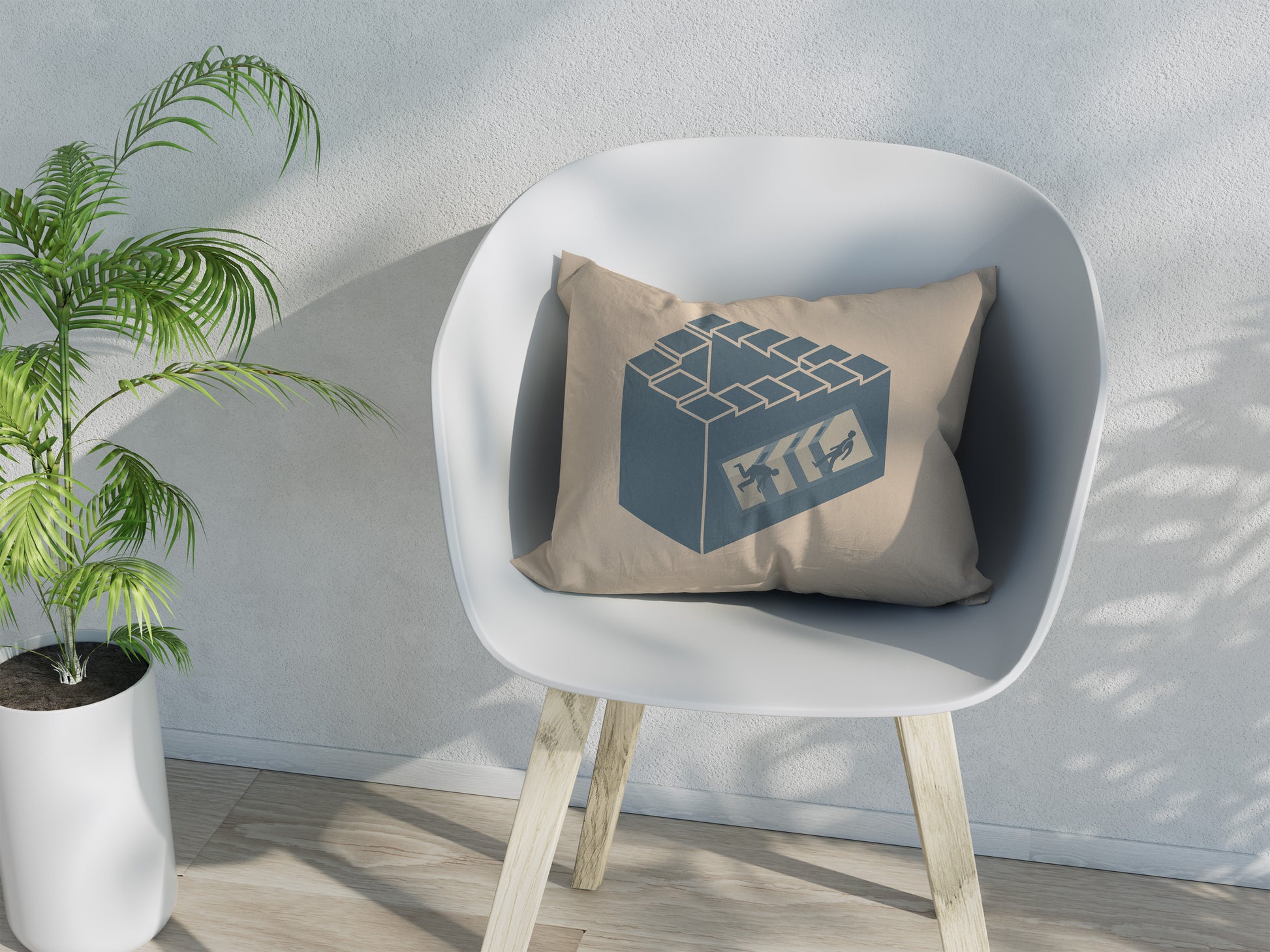 Infinite Staircase Throw Pillow – Penrose Steps Optical Illusion – Surrealist Decor