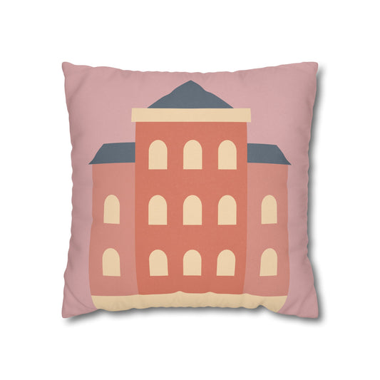 Hotel Throw Pillow – Pink Architecture & Symmetry – Aesthetic Decor 18" × 18"