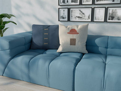 The Hat & Tag Throw Pillow – Minimalist Bear Theme – Beige Nursery Decor