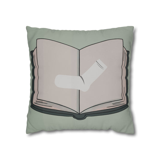 The Freedom Sock Throw Pillow – Sage Green Open Book & Sock – Wizard House Elf Decor 18" × 18"