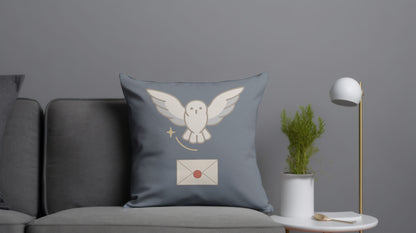 Messenger in Flight Throw Pillow – Snowy Owl with Letter – Wizard Nursery & Room Decor