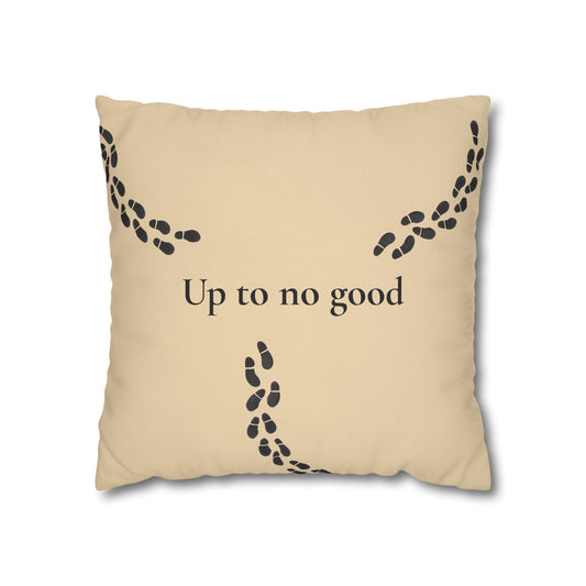 "Up to No Good" Throw Pillow – Magic Map Footprints – Beige Wizard Decor 18" × 18"